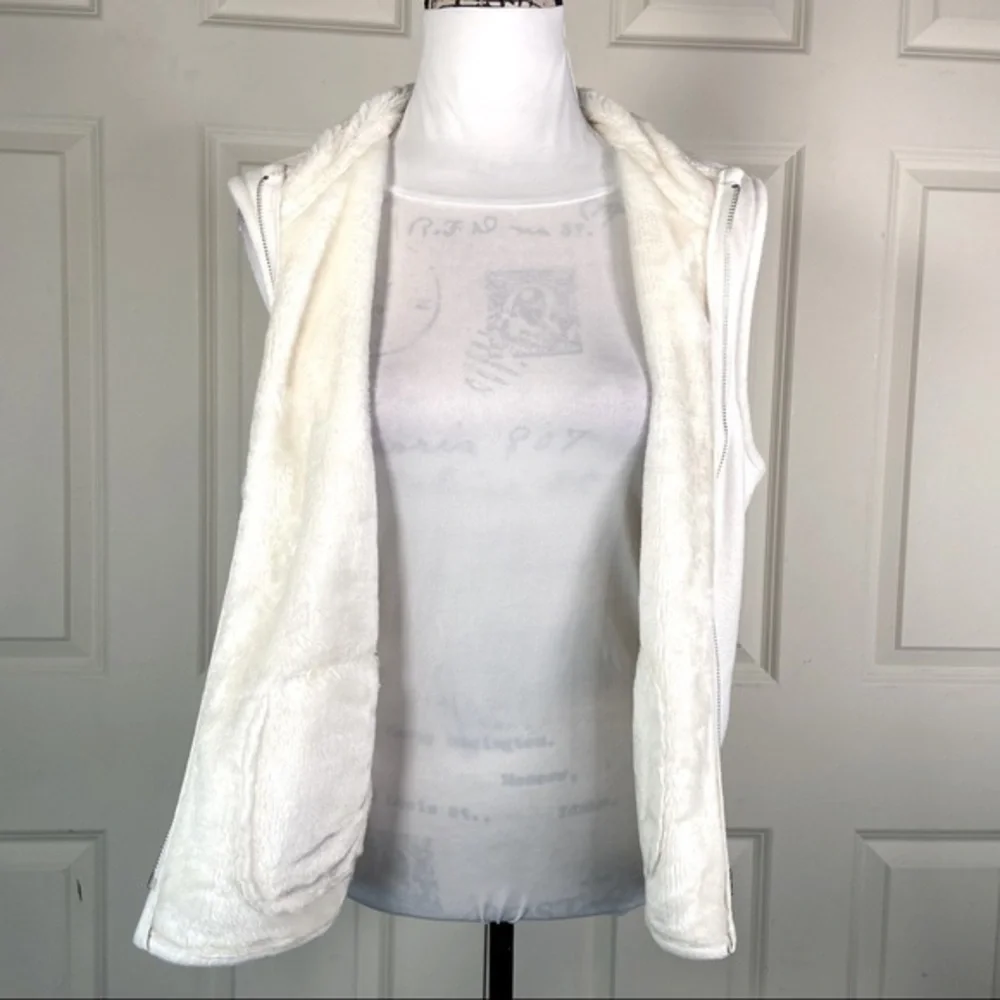 Evan Picone Zip Up Fleece Ivory Vest - Picture 4 of 10
